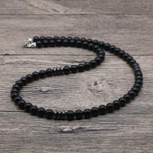 1pc Minimalist & Vintage Style Men's Classic Punk Necklace With Beaded Black Volcanic Stone & Black Gypsum - Black - View 7