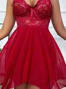 Navidad  Lenceria Sexy Mujer Transparente Babydoll Encaje Sexy - Burdeos - Ver 4
