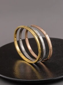 1 chiếc vòng tay kiểu dáng tối giản cổ điển bằng thép không gỉ mạ vàng, khắc số La Mã, khóa hình bầu dục, phù hợp cho cả nam và nữ, đeo hàng ngày. - chữ số La Mã - Xem 4