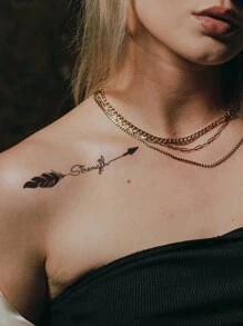 4 Piezas Tatuaje Temporal Con Palabras Y Frases En Inglés, Patrones De Mariposas Y Pájaros Para La Espalda, Muñeca, Pecho, Abdomen, Espalda Y Cuerpo - Negro - Ver 2