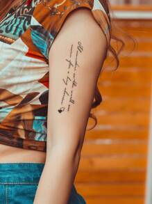4 Piezas Tatuaje Temporal Con Palabras Y Frases En Inglés, Patrones De Mariposas Y Pájaros Para La Espalda, Muñeca, Pecho, Abdomen, Espalda Y Cuerpo - Negro - Ver 6