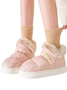 女款冬季室內拖鞋,帶背帶-防水舒適(加絨)-純色-帶保暖內裡-適合室外活動 - 粉色 - 查看 4