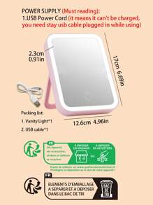1pc Led Lighted Makeup Mirror, Desktop Tabletop Vanity Mirror - Pink - View 5