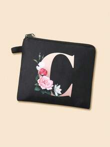 新款聚酯零錢包,字母印花設計,簡約風格,學生便攜式卡包 - 黑色 - 查看 5