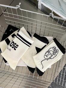 1 đôi Không giới tính ngẫu nhiên Đen & Trắng Độ co giãn Cao Giữa bắp chân Vớ thể thao - Đen và trắng - Xem 4