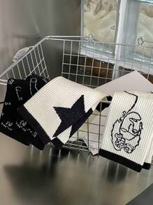 1 đôi Không giới tính ngẫu nhiên Đen & Trắng Độ co giãn Cao Giữa bắp chân Vớ thể thao - Đen và trắng - Xem 5