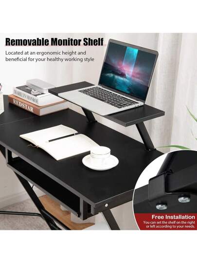 Shaped Computer Desk, Corner Bureau Removable Monitor Shelf, Extendable Keyboard Tray, Movable CPU St Gaming Tafel Bedroom Study view 2