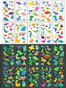 10 張恐龍發光臨時紋身,防水假紋身玩具,兒童女孩男孩恐龍派對禮品用品派對配件,發光派對用品禮品,臉部紋身貼紙