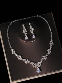 1套組女士經典水晶皇冠、項鍊和耳環新娘珠寶套裝,適用於婚禮、新娘派對和其他正式場合