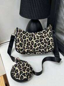 1 件豹纹女式斜挎包，配零钱包，女式包，配硬币包，时尚豹纹包 - 彩色 - 查看 3