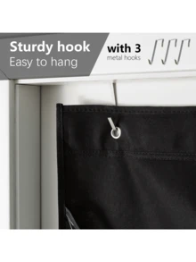 Organizador De Gorras De Béisbol, Bolsa De Almacenamiento Colgante De Malla De Tela Simple Con 24 Cuadrículas - Negro - Ver 3