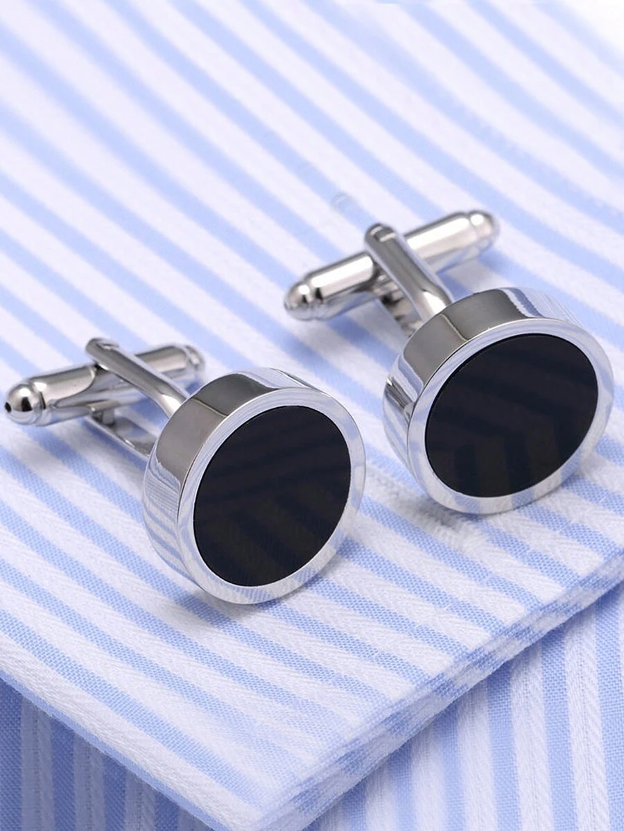 Men's French Cuff Shirt Cufflink Stylish Sleeve Button - Black - View 1