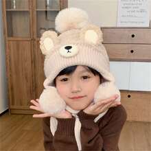 嬰兒耳保護帽,毛絨球針織帽,幼兒園男女孩冬季保暖帽