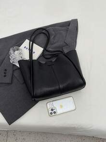 1pc Lightweight Black Pu Shoulder Bag With Large Capacity And Magnetic Closure For Daily Use - Black - View 8