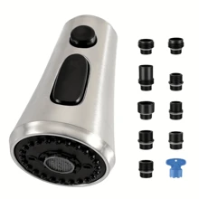 Pull Down Spray Head for Kitchen Faucet, 3-Function Kitchen Sink Spray Nozzle with 9 Adapters, Faucet Head Replacement Compatible with Moen, American Standard, Delta, Kohler Faucets - Brushed color - View 1