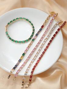 1pc Fashionable Luxury Cube Cz Bracelet With Rainbow Color Cz Inlay, Perfect Gift For Girlfriend - White - View 7