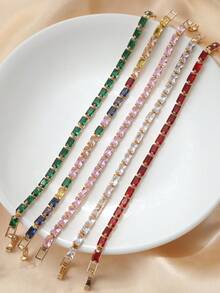 1pc Fashionable Luxury Cube Cz Bracelet With Rainbow Color Cz Inlay, Perfect Gift For Girlfriend - White - View 8