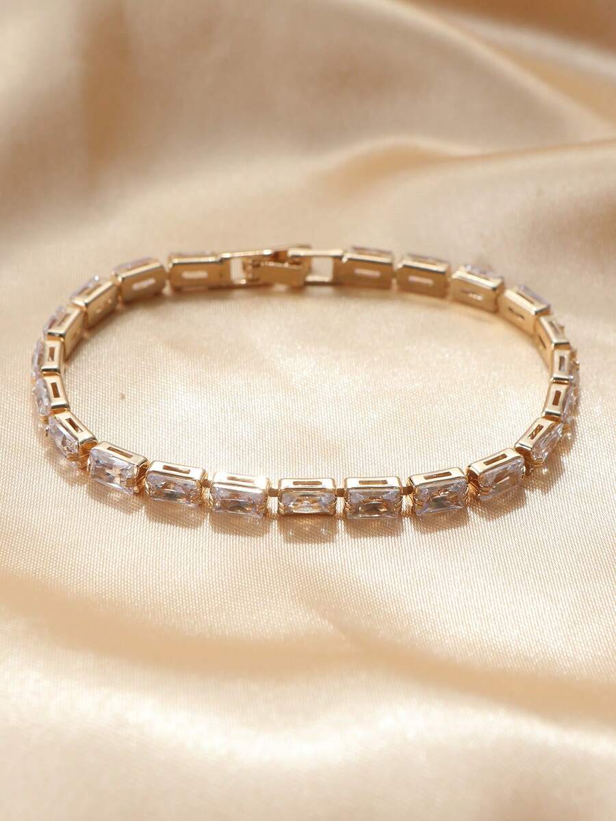 1pc Fashionable Luxury Cube Cz Bracelet With Rainbow Color Cz Inlay, Perfect Gift For Girlfriend - White - View 1