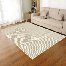 1pc Simple Style Faux Cashmere Water Washed Bottom Carpet Mat For Bedroom/living Room Sofa Coffee Table - Stripes 1 - View 3