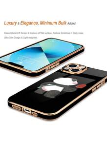 1pc Black Ice Cream Panda Painted Electroplating Shockproof Phone Case - Black - View 4