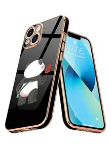 1pc Black Ice Cream Panda Painted Electroplating Shockproof Phone Case - Black - View 3