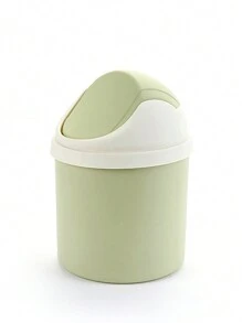 1pc Mini Swing Top Pp Trash Can, Portable Desktop Waste Bin With Lid For Desk Tidy, Simple Solid Color - Pink - View 9