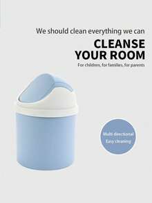 1pc Mini Swing Top Pp Trash Can, Portable Desktop Waste Bin With Lid For Desk Tidy, Simple Solid Color - Pink - View 5