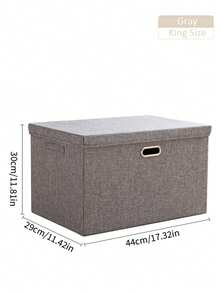 1pc Grey & Linen Foldable Storage Box With Steel Handles, Perfect For Clothes/pants/toys Storage - Grey - View 6