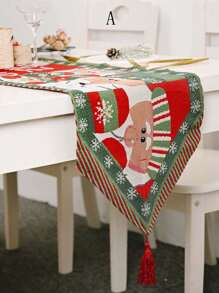 1pc Christmas Knitted Table Runner, Creative Long Striped Coffee Table Cloth Placemat, Home Decoration For Christmas