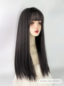 女用黑色長直髮空氣中等長中長髮cos網紅優雅修臉逼真自然全頭套棕黑色 - 黑色 - 查看 3