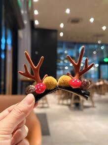 1對松果&蘑菇&咖啡杯形狀的聖誕髮夾,成人&兒童派對裝飾頭飾