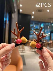 1對松果&蘑菇&咖啡杯形狀的聖誕髮夾,成人&兒童派對裝飾頭飾