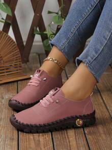 Giày bệt thông thường đế mềm khâu thủ công dành cho nữ, Giày giải trí ngoài trời thời trang, Màu hồng nhạt - Màu Hồng Tươi - Xem 4