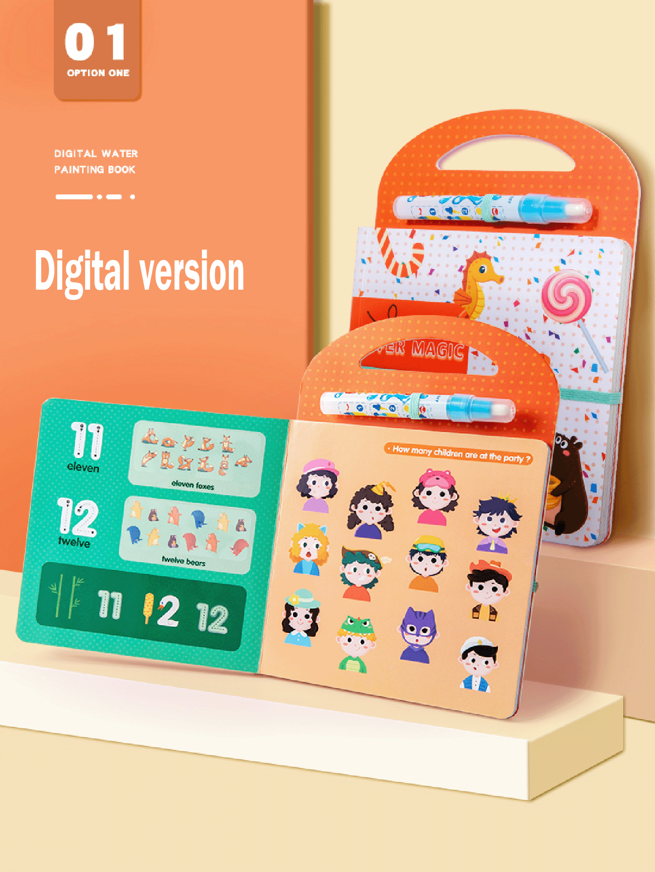 One Cartoon Style Water Painting Book With 4 Themes (numbers, Letters