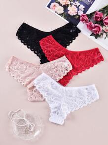 APRSEA 4pcs/set Women's Lightweight Breathable Underwear, Sexy Lace Hollow Out Low-rise Thong - Multicolor - View 2