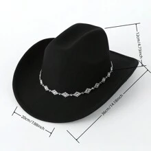 1 件女式纯色钻石形亮片装饰西部牛仔帽，优雅休闲小帽子适合日常使用、旅行、派对和爵士波西米亚牛仔帽女牛仔帽万圣节 - 黑色 - 查看 4