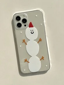 1pc Transparent Christmas Snowman Phone Case Compatible With Apple Iphone - Multicolor - View 3