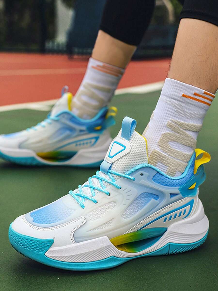 透氣男籃球鞋訓練戶外運動比賽防滑減震情侶鞋亮麗新款設計 - 藍白色 - 查看 1