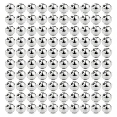 100pcs 3mm 4mm 5mm 16G Replacement Internally Threaded Balls, Stainless Steel Balls For Industrial Barbell, Tongue Rings, Navel Rings, Lip Rings, Nose Rings, Eyebrow Rings, Piercing Jewelry Parts