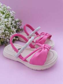 Girls' Rhinestone Elastic Sandals - Hot Pink - View 1