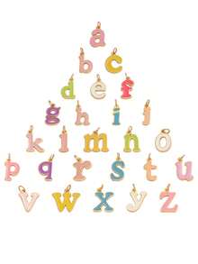 1入組彩色油滴效果字母吊墜鈦鋼項鍊 - 彩色 - 查看 5