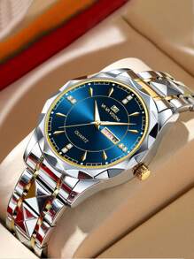 VA VA VOOM New Fashionable Men's Watch, Va Va Voom Brand Stainless Steel Diamond-Shaped Link Bracelet, Date Calendar, Luxury Quartz Watch, Suitable For Business Wear Father