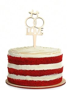 1pc Love Cake Topper Wedding Decoration, Rustic Wood - Apricot - View 1