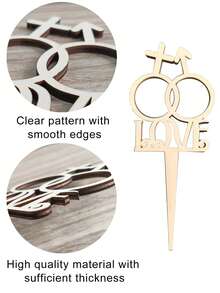 1pc Love Cake Topper Wedding Decoration, Rustic Wood - Apricot - View 4