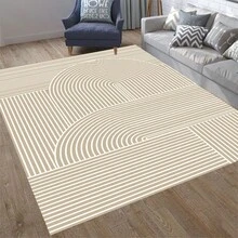 1pc Simple Style Faux Cashmere Water Washed Bottom Carpet Mat For Bedroom/living Room Sofa Coffee Table - Stripes 1 - View 5
