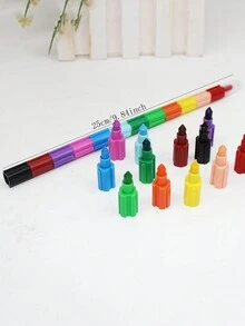 4 件裝 12 色創意積木形狀蠟筆、畫棒、彩色學生文具、獎品、學習繪畫、組裝玩具畫棒 - 彩色 - 查看 2