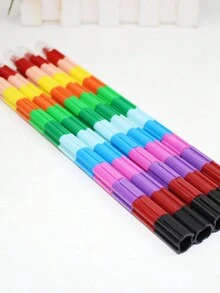 4 件裝 12 色創意積木形狀蠟筆、畫棒、彩色學生文具、獎品、學習繪畫、組裝玩具畫棒 - 彩色 - 查看 6