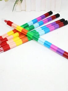 4 件裝 12 色創意積木形狀蠟筆、畫棒、彩色學生文具、獎品、學習繪畫、組裝玩具畫棒 - 彩色 - 查看 3
