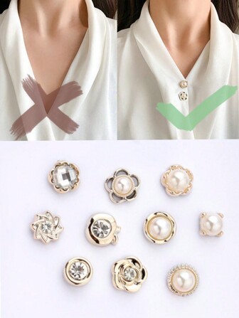 10pcs/set Anti-slip Button Fastener, No Sewing Needed, Adjustable Waistband, Pearl Brooch For Clothing, Dress