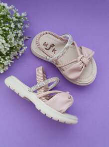 Girls' Rhinestone Elastic Sandals - Beige - View 4
